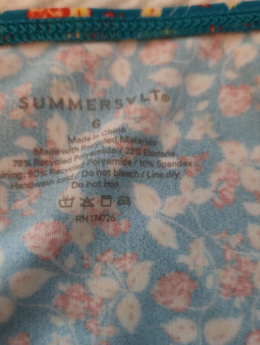 summersalt blue swimsuit with pink floral print Top and Botton - Picture 3 of 6